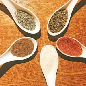 Homemade Meditarranean spice mix in spoons