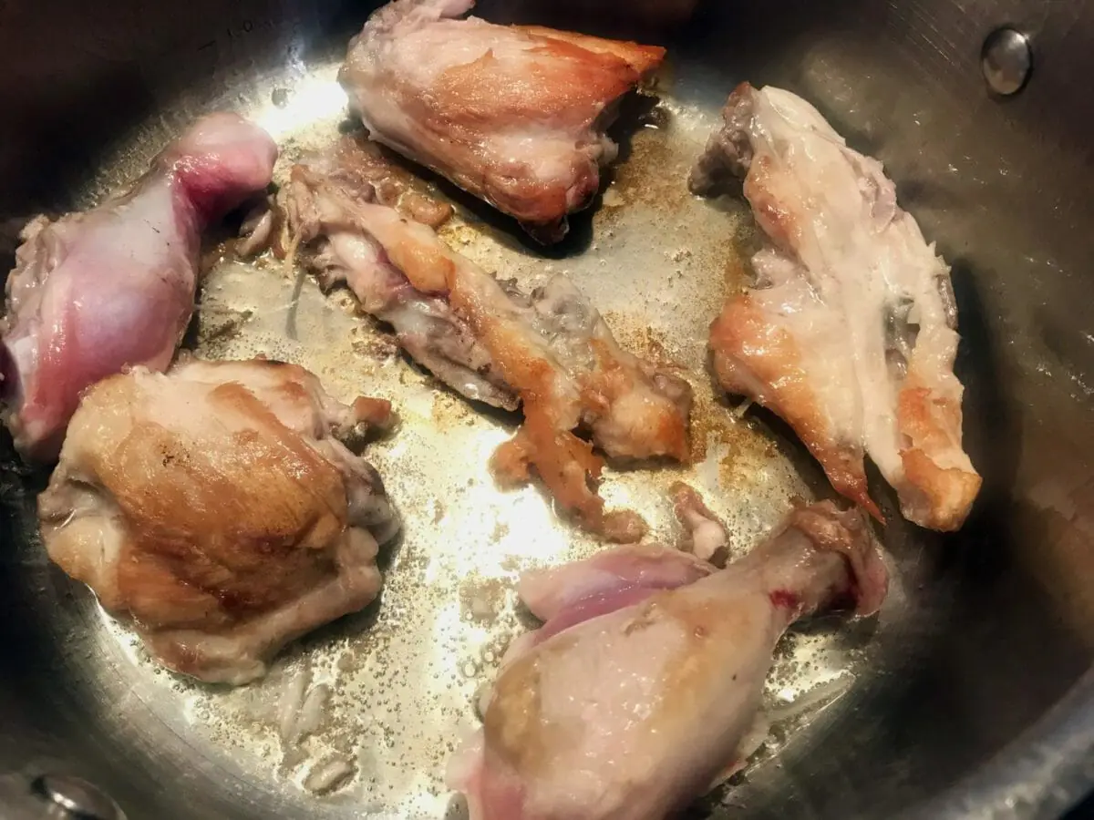 Fry chicken to make homemade chicken noodle soup