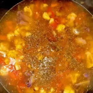 Add vegetable broth and medittaranean spice blend to make Meditarranean style vegetable soup