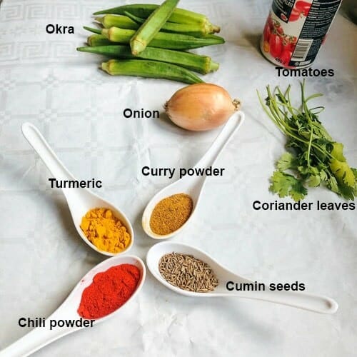 Ingredients list for Bhindi Masala
