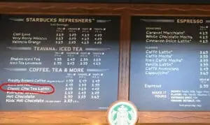 chai latte menu board