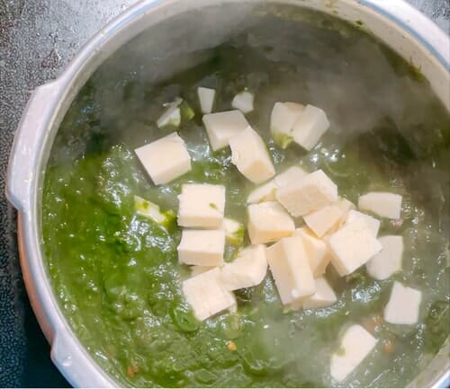 Add paneer cubes to spinach 