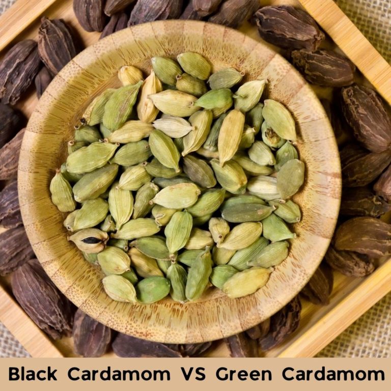 Green cardamom and black cardamom on tray